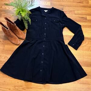 GAP Womens 12 Dark Midnight Blue long Sleeve Fit and Flare Corduroy Dress Pocket